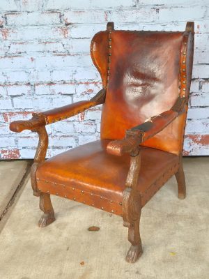 Antiek Lederen Kasteel Stoel A