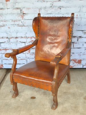 Antiek Lederen Kasteel Stoel B