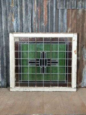 Vintage Glas In Lood Raam Oranje Groen