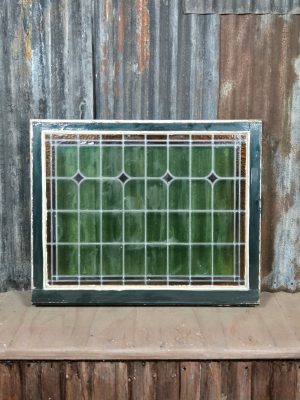 Vintage Glas In Lood Raam Groen Oranje Rood