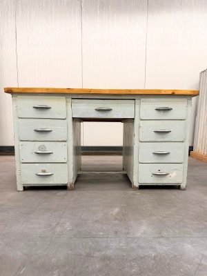 Vintage Bureau Blauwgroen 9 Lades