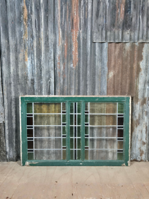 Vintage Glas In Loodraam Groen Geel Rood