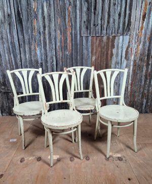 Set van 4 Witte Houten Keukenstoelen